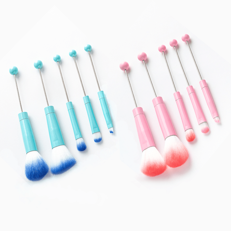 Makeup Brush Set, 10-Piece Bead-Ready ABS Handle Collection with Polyester Bristles and Eleven Color Options