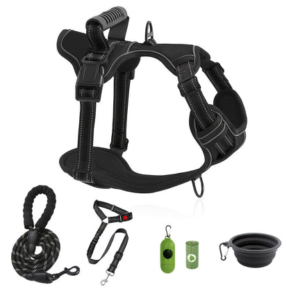 Walking Dog Harness and 5-Foot Leash Set in Five Colors and XS–XL with Front Clip, Top Clip and Handle