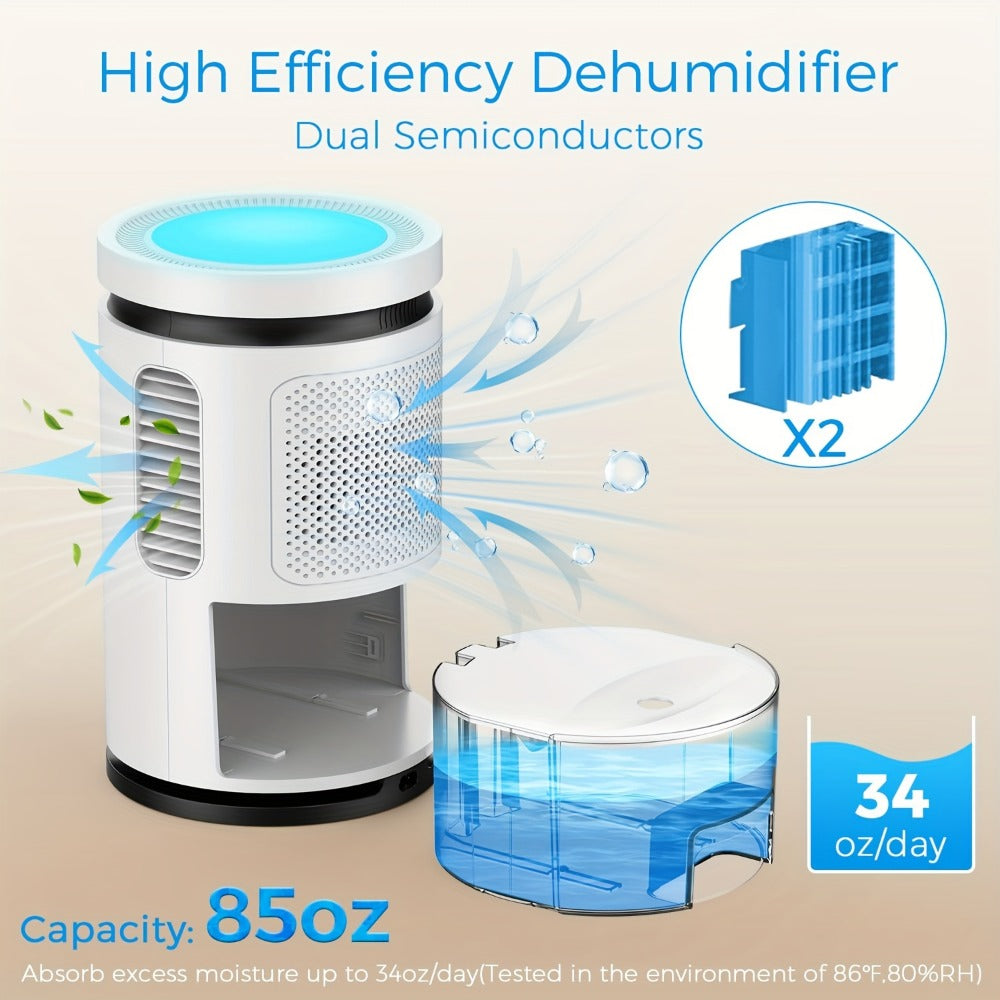 Compact 27-Ounce Peltier Dehumidifier with One-Button Control, Water-Level Window and Full-Tank Shutoff