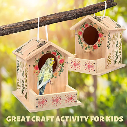 Wooden Birdhouse Build and Paint Craft Kit with Panels, Fasteners, Paints and Brushes in One or Two Packs
