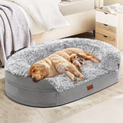Orthopedic Dog Bed Egg Foam Ultra Soft Washable Cover for Large Medium Small Dogs Aging Pets Rectangle Semicircle Anti-Slip Joint Relief Pet Bed