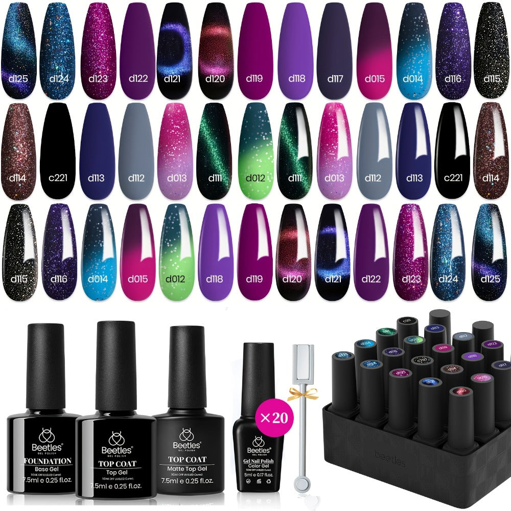 24-Piece Cat-Eye Gel Nail Polish Kit with 20 Cosmic Mirage Colors, Magnet, Base Coat and Three Top Coats
