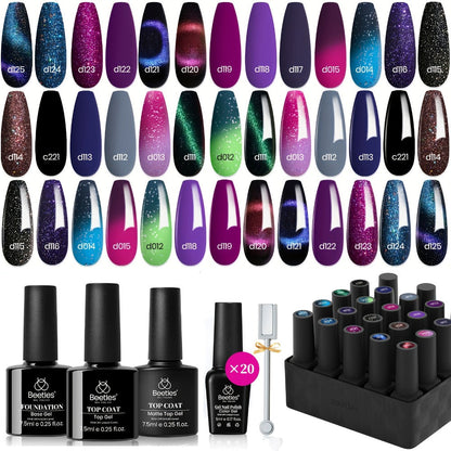 24-Piece Cat-Eye Gel Nail Polish Kit with 20 Cosmic Mirage Colors, Magnet, Base Coat and Three Top Coats