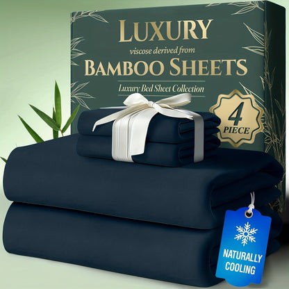 Bed Sheet Set Bamboo-Derived Fabric with Four Bed Sizes, Documented Sheet Dimensions and Thirteen Colors