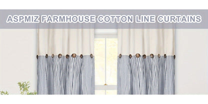 Striped Patchwork Window Curtain Set with Rod-Pocket Top, Six Colors and Five Panel-Count or Size Options