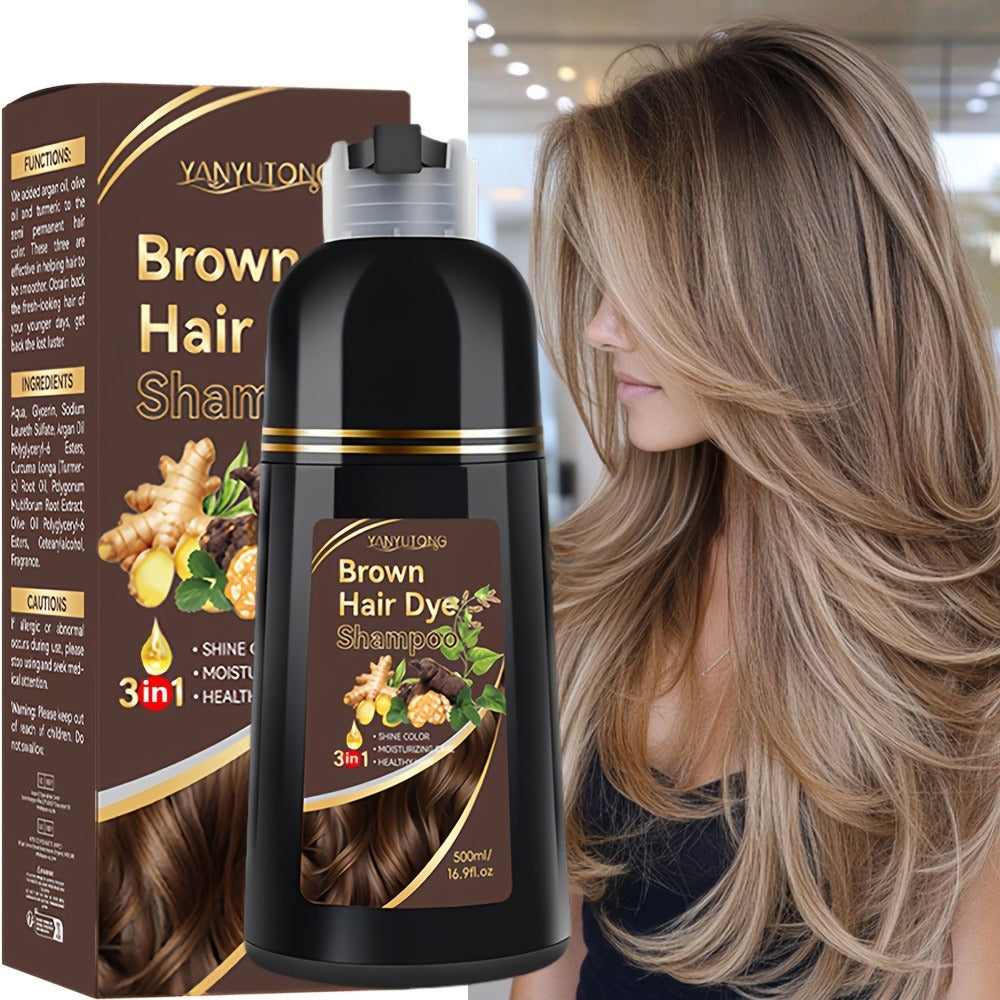 Hair Dye Shampoo, YANYUTONG 500ml Bottle with Black, Brown, Chestnut Brown and Red Shade Options