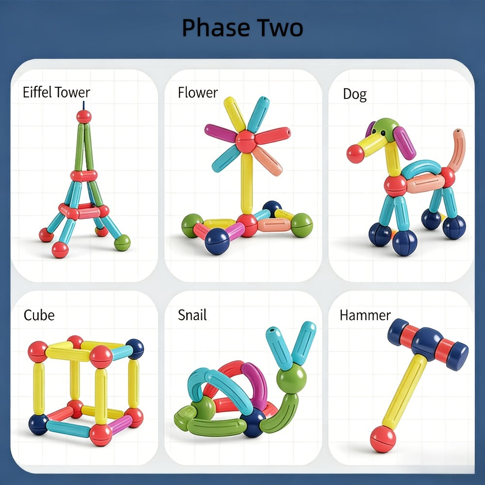 Magnetic Stick and Ball Building Set in 28-Piece or 58-Piece Multicolor Options for Pictured 3D Shapes