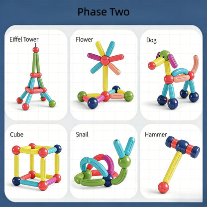 Magnetic Stick and Ball Building Set in 28-Piece or 58-Piece Multicolor Options for Pictured 3D Shapes