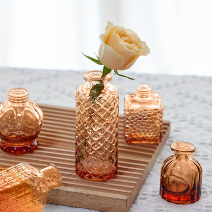 Amber Glass Bud Vases, 36-Piece Mixed Shape Bottle Set for Tables, Shelves and Event Centerpieces