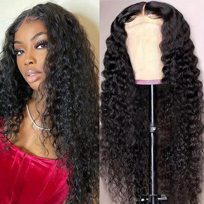 Jerry Curl Human-Hair Lace Closure Wig in Black with 14, 16, 18, 20 or 24-Inch Length Options