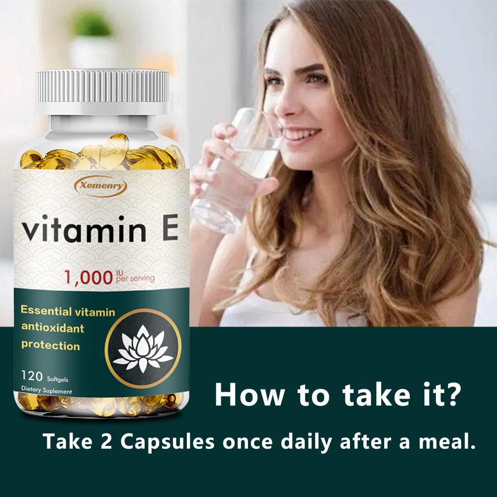 Vitamin E 1000IU Softgels 120 Count High Potency Antioxidant Supplement for Hair, Skin, Nails & Eye Health – Gluten-Free Immune Support 120-Day Supply for Women & Men