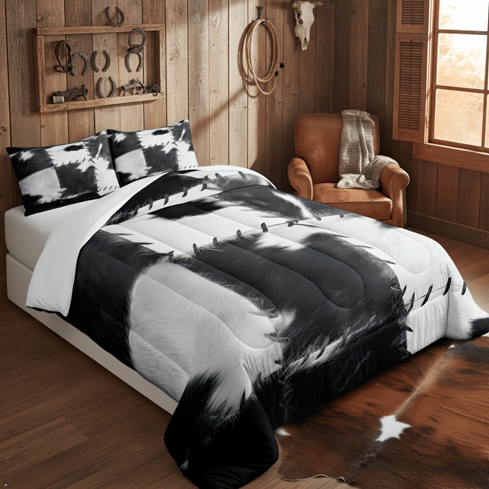 Western Cowhide Print Comforter and Pillowcase Set in Dark Gray with Twin, Full, Queen or King Sizes