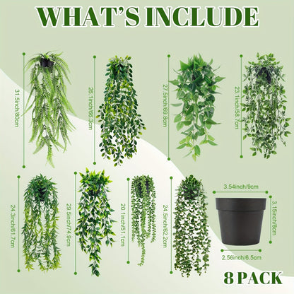 Hanging Artificial Greenery Vines in Eucalyptus, Fern and Mixed Styles with Six- or Eight-Pack Options
