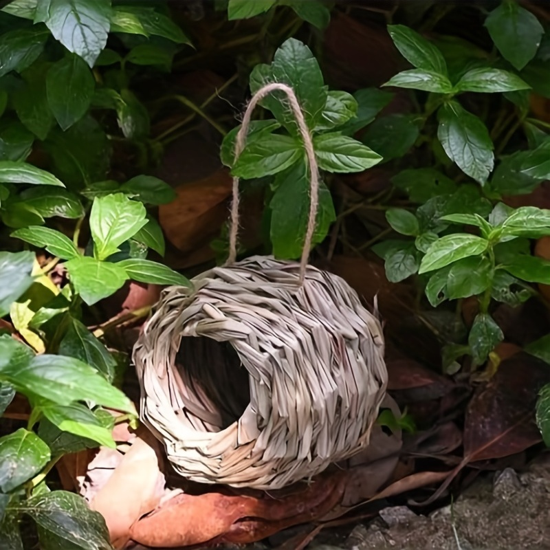 Two-Piece Woven Hanging Bird Nest Set with Round Openings and Optional Pair of Decorative Bird Figures