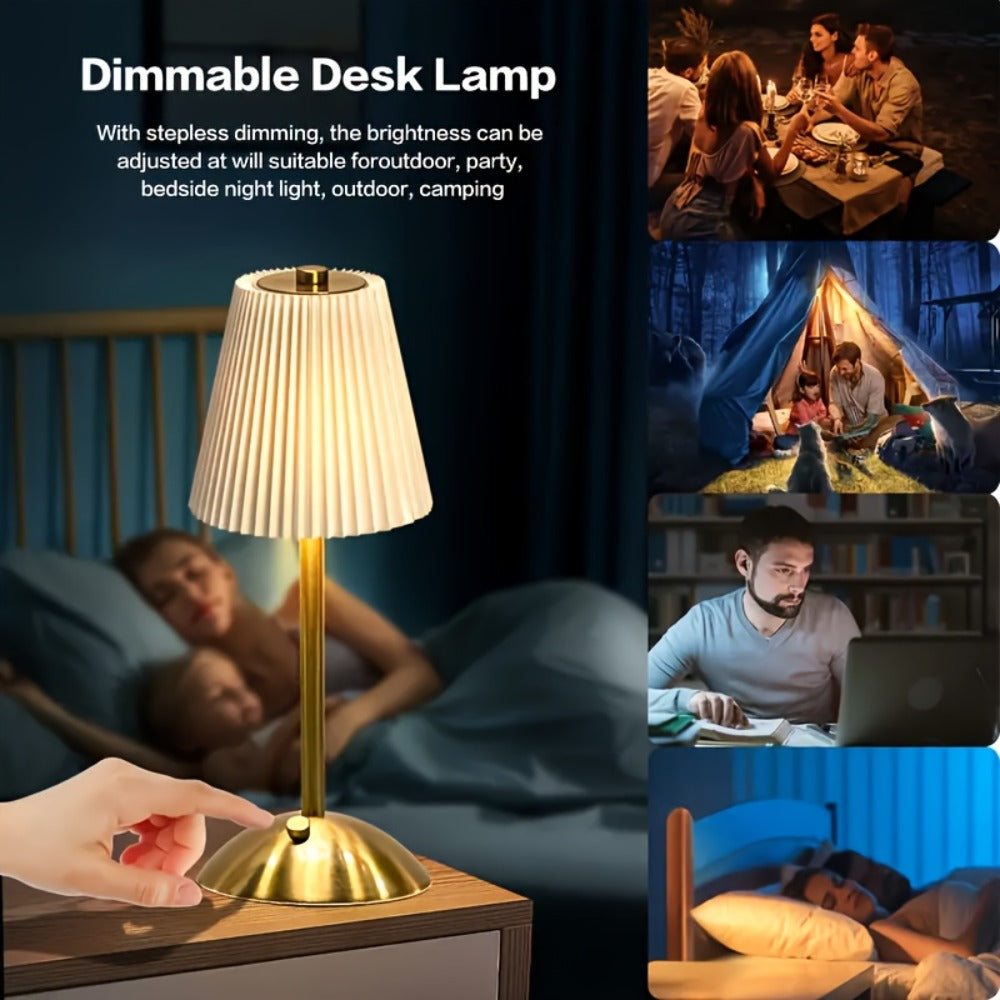 Pleated-Shade Rechargeable Table Lamp with Touch Control in Four Styles and One- or Two-Piece Options