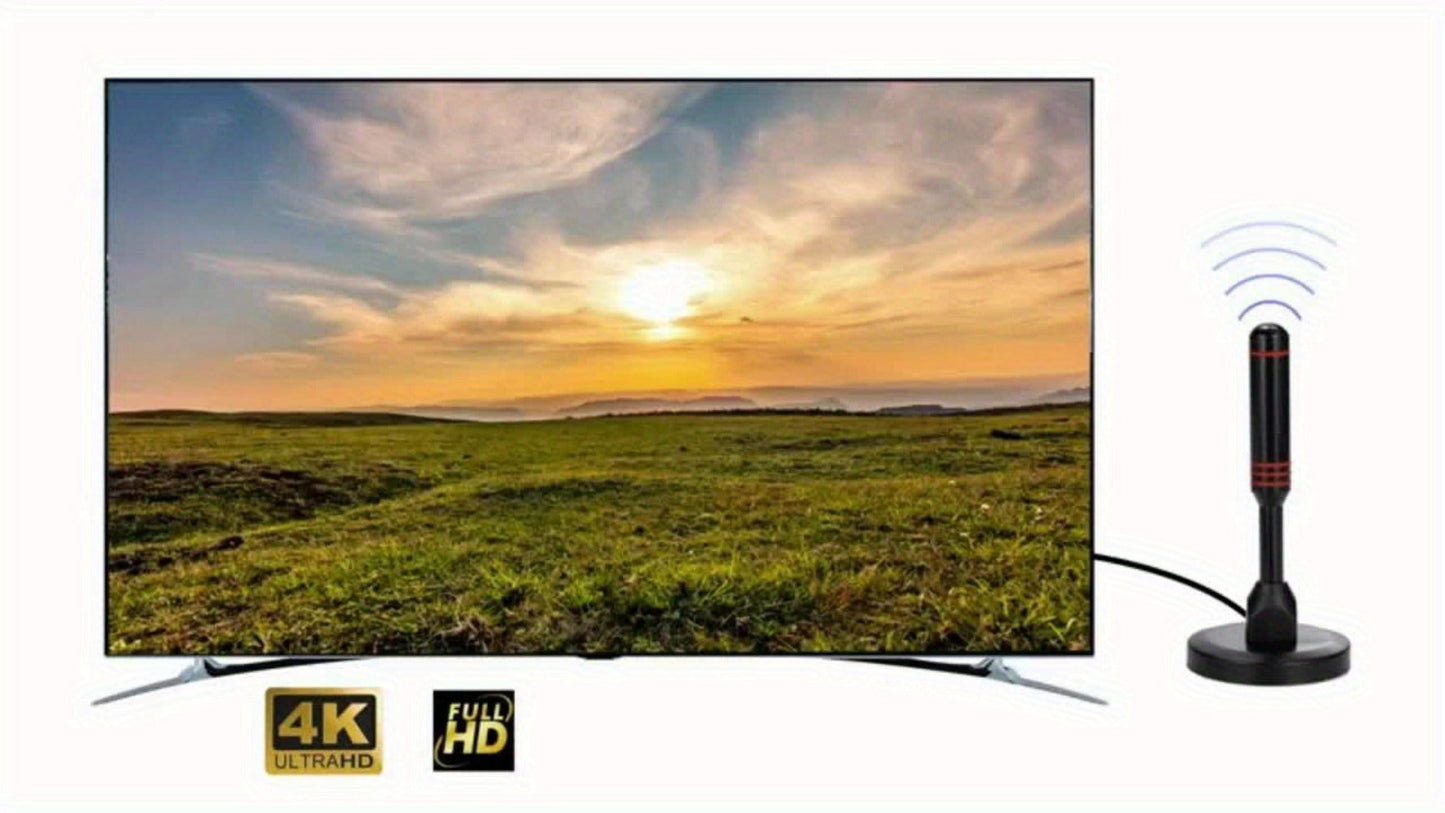 TV Antenna with Ultra-Thin Arc Panel, 10-Inch Horizontal Body and Clip or Adhesive Indoor Mounting