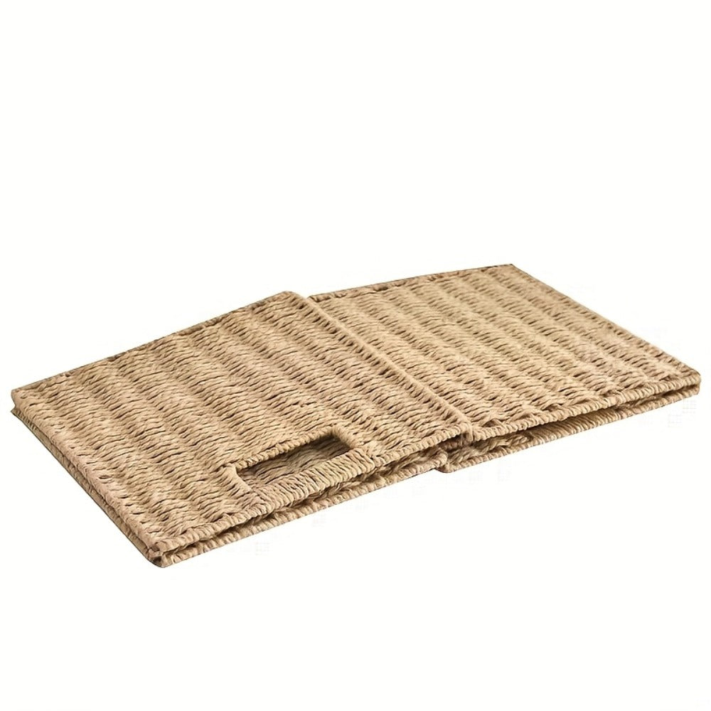 Square Woven Cube Storage Basket, 27cm on Each Side with Frame and Cutout Handles in One- or Four-Packs