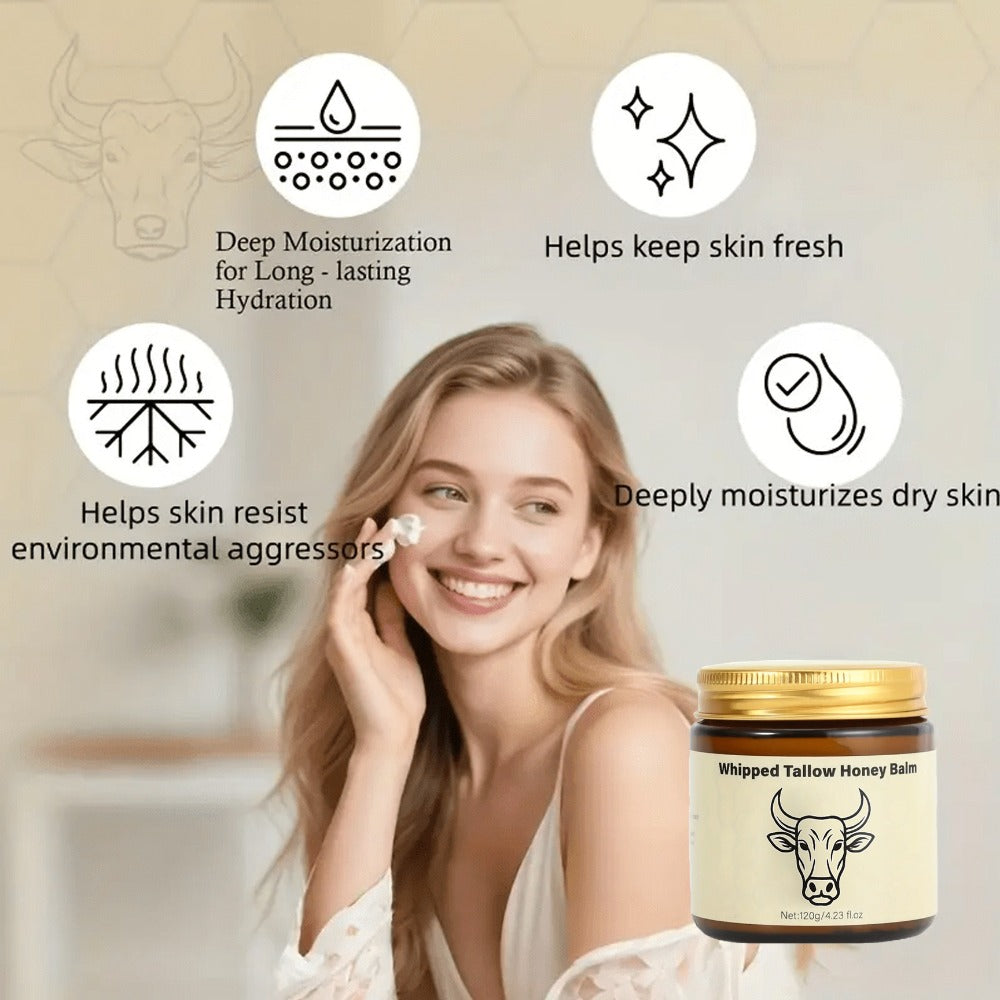 Body Cream 2-Pack Whipped Tallow Honey Balm in 120g Jars for Face, Hands and Everyday Body Care