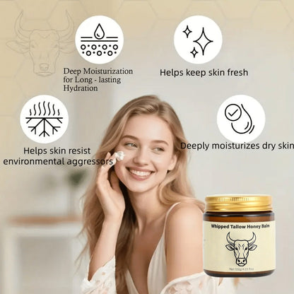 Body Cream 2-Pack Whipped Tallow Honey Balm in 120g Jars for Face, Hands and Everyday Body Care