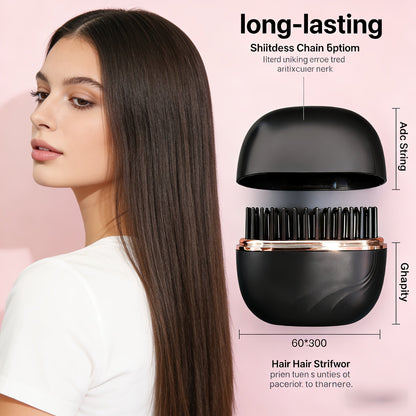 Mini Cordless Hair Straightening Brush with USB Charging, 9.6cm Compact Body and Black Configuration Options