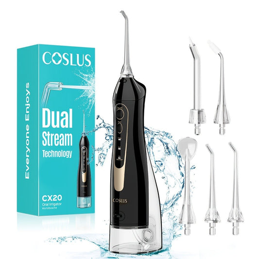 Rechargeable Oral Irrigator Cordless Water Flosser — 300ml Tank, Deep Gum & Teeth Cleaning, Quiet Operation, Travel-Ready Portable Design, Gold Accent Colors Black White Pink, Gift for Women