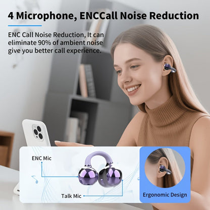 Open-Ear Clip Earphones Bluetooth 5.4 Wireless Earbuds for Glasses Wearers Small Ears Low Latency HD Calls All-Day Comfort Clip-On Open Ear Headphones Purple Black White