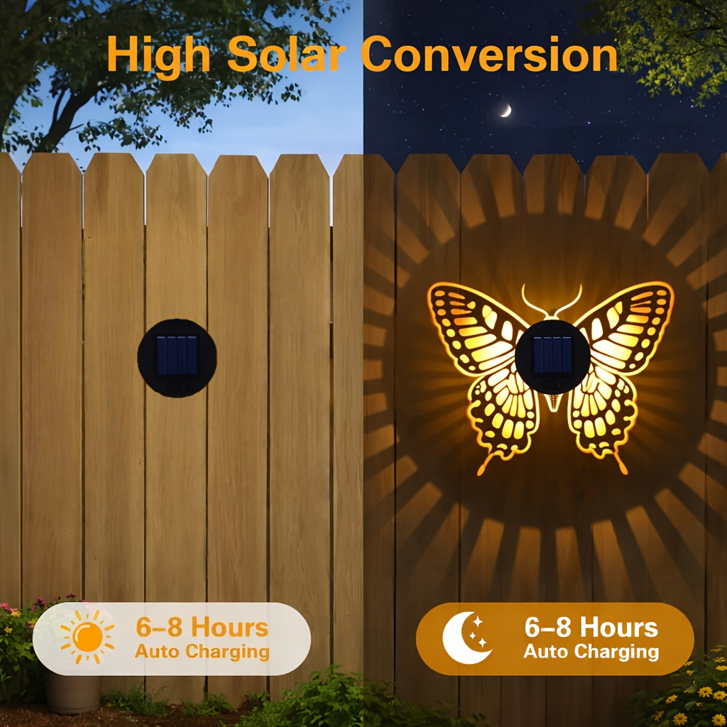 Two- or Four-Piece Solar Butterfly Fence Lantern Set with Metal Cutout Shades, 16 x 7.8 x 8.5cm Each