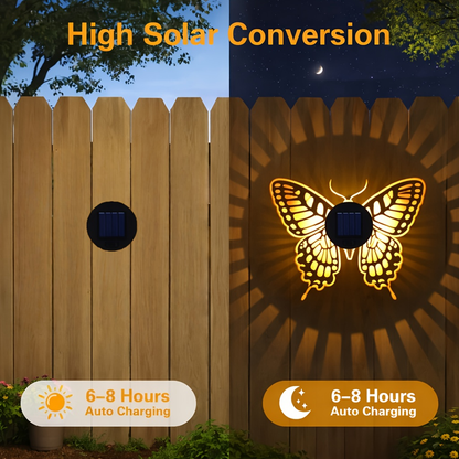 Two- or Four-Piece Solar Butterfly Fence Lantern Set with Metal Cutout Shades, 16 x 7.8 x 8.5cm Each
