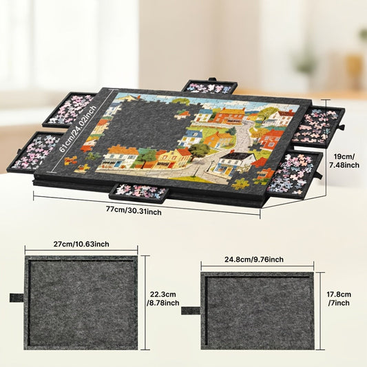 Roll-Up Puzzle Mat Board Extra Large – Foldaway Felt Mat for 1000 & 1500 Piece Jigsaw Puzzles, 6 Sorting Drawers, Portable Roll-Up Storage Solution for Puzzle Lovers Adults Seniors