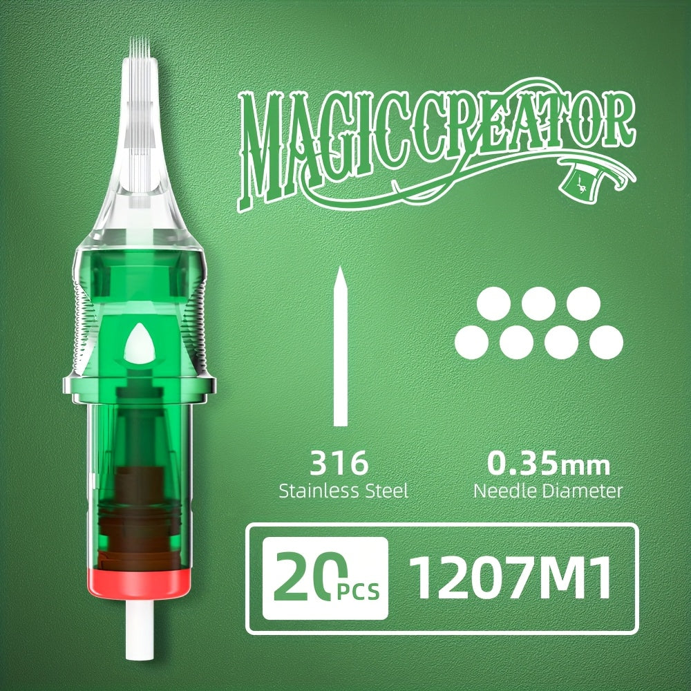 Disposable Tattoo Needles 20pcs Mixed Set RL RS M1 C-M — Multi-Gauge High Transparency Cartridge, Lasting Sharpness, Ample Ink Capacity, for Professional Artists & Beginners