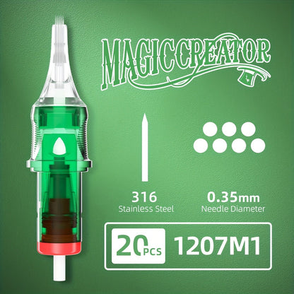 Disposable Tattoo Needles 20pcs Mixed Set RL RS M1 C-M — Multi-Gauge High Transparency Cartridge, Lasting Sharpness, Ample Ink Capacity, for Professional Artists & Beginners