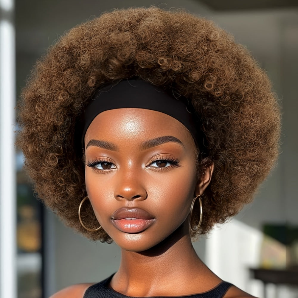 6-Inch Afro Curly Headband Wig in Four 1B, 4, 1B30 and 27/33A Protected Color Options for Styling
