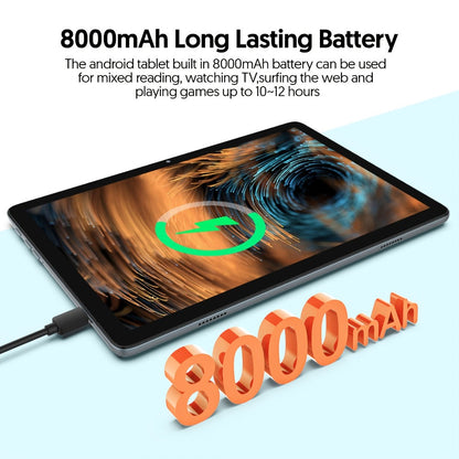 Android Tablet 10 or 11-Inch with Android 14, 8GB Total RAM, 128GB Internal Storage and 8000mAh Battery