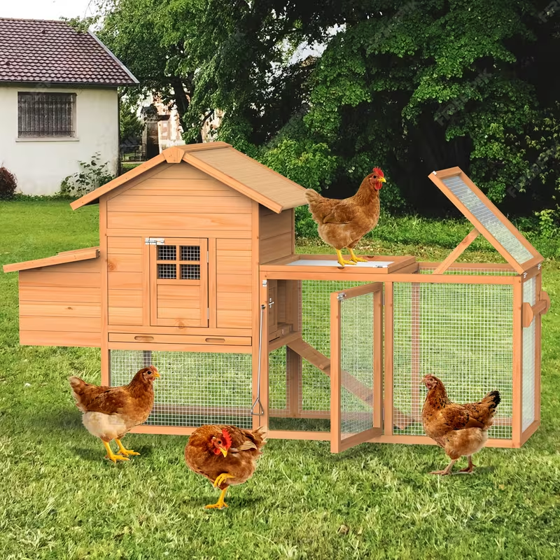Chicken Coop on Wheels with Nesting Box & Removable Tray | Portable Wooden Hen House for 3-4 Hens with Expandable Run, Wood or Sunshine Board Roof
