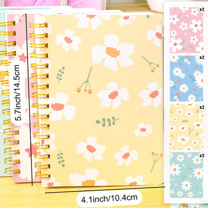Eight-Pack A6 Floral Spiral Notebooks with Four Designs, Ruled Pages and Tear-Off Binding Pictured