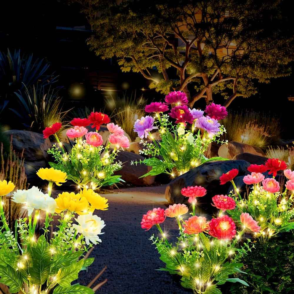 Solar Garden Lights 5-Piece Snow Lotus Flower Stakes with Multicolor LEDs and 72cm Height for Patio