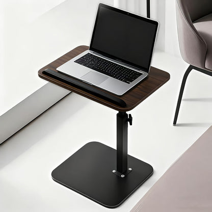 Floor Laptop Tray Table with 360-Degree Swivel Top, Adjustable Support Rod and Walnut or Black Options