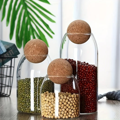 Three-Piece 17-Ounce Glass Storage Jar Set with Round Cork Stoppers for Tea, Candy, Spices or Dry Goods