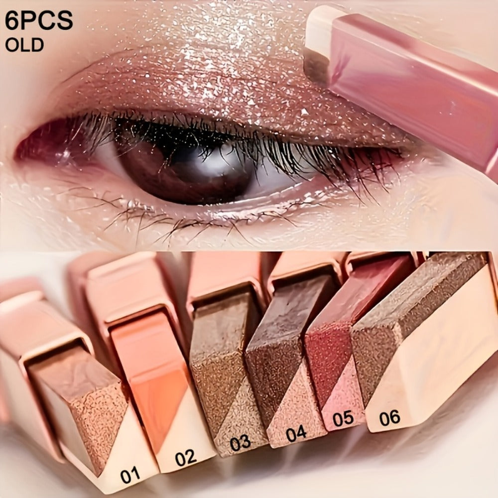 Dual-Color Eyeshadow Stick Set 6pcs Waterproof Smudge-Proof — Highly Pigmented Twist-Up Eye Shadow Pencil Kit, No Brush Needed Easy Blending Matte & Shimmer Eye Makeup for Women & Girls