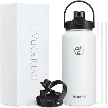 40oz HydroPal Water Bottle with Separate Straw and Chug Lids, Two Straws and 12 Color or Pattern Options