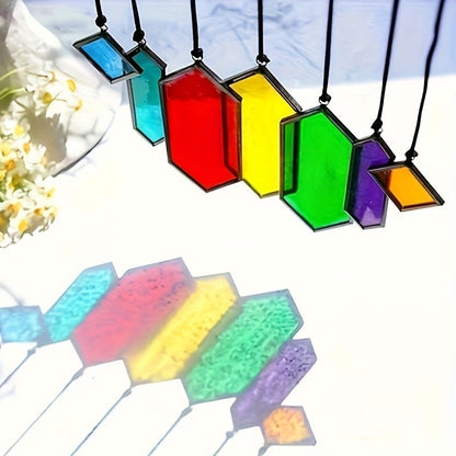 Hanging Geometric Color-Panel Suncatcher Ornament in Multicolor or Blue Checkout Options for Window and Garden Display