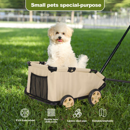 Pet Stroller Foldable 4-Wheel Dog Cat Stroller with Storage Basket – 360° Swivel Front Wheels, Rear Brake, Smooth Ride for Small Medium Dogs & Cats, Lightweight Travel Pram