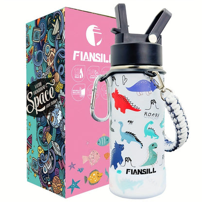 FIANSILL 16oz Stainless Steel Water Bottle with Flip-Up Straw Lid, Wrist Strap, Carabiner and Eight Prints