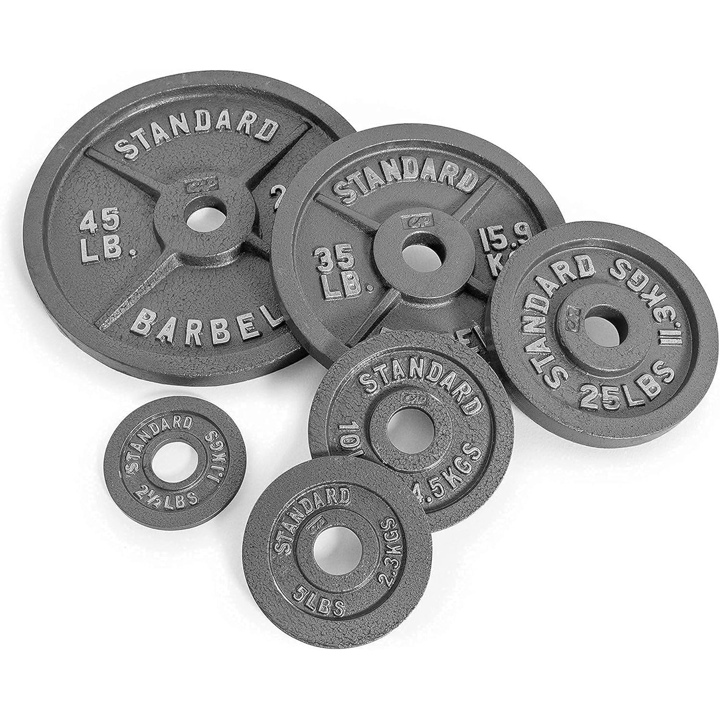 Gray STANDARD Cast-Style Weight Plates in Single, Pair, Four-Piece and Mixed Sets for Barbell Training