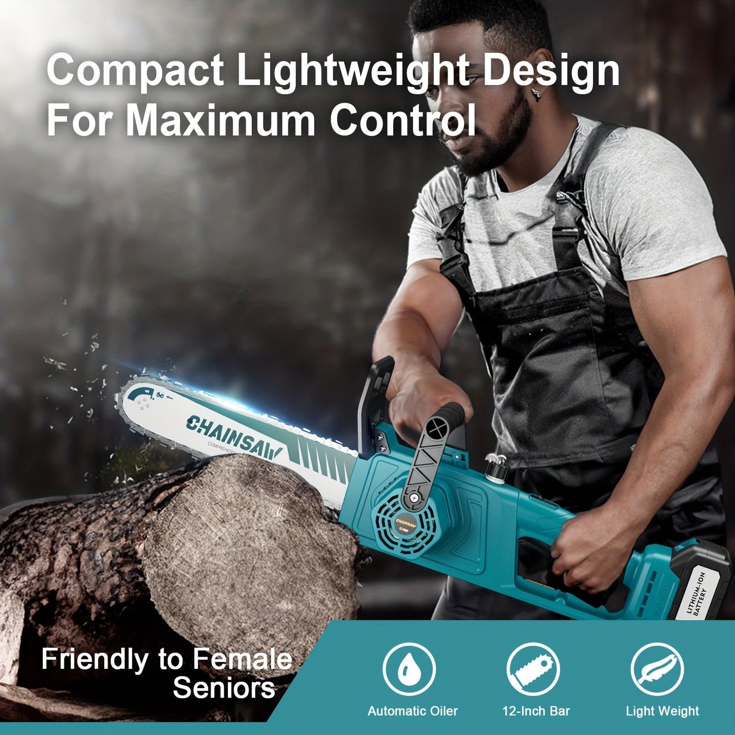 Cordless Chainsaw with Brushless Motor – 6 & 12-Inch Lithium Battery Electric Saw, Auto-Oiling, Safety Lock, Heavy-Duty Wood Cutting & Garden Tool