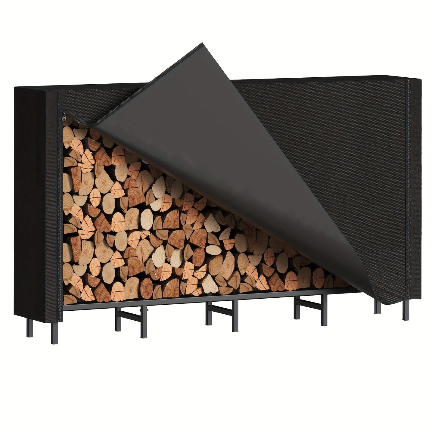 Firewood Rack Heavy Duty Adjustable — Outdoor & Indoor Log Holder with Cover, A-Frame Steel Wood Storage Stand for Fireplace, Patio, Cabin
