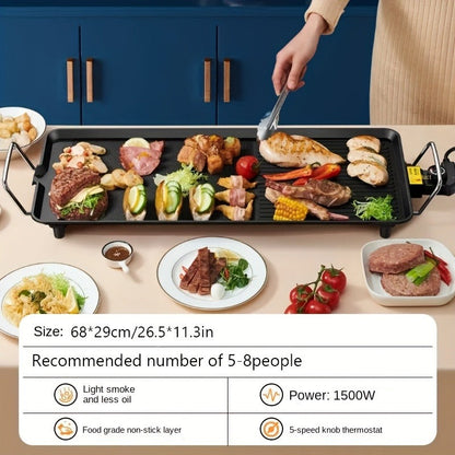 Electric Griddle 1500W Non-Stick Oblong Baking Pan 5-Speed Temperature Control Smokeless Indoor Grill for Eggs Vegetables BBQ Dishwasher Safe Black