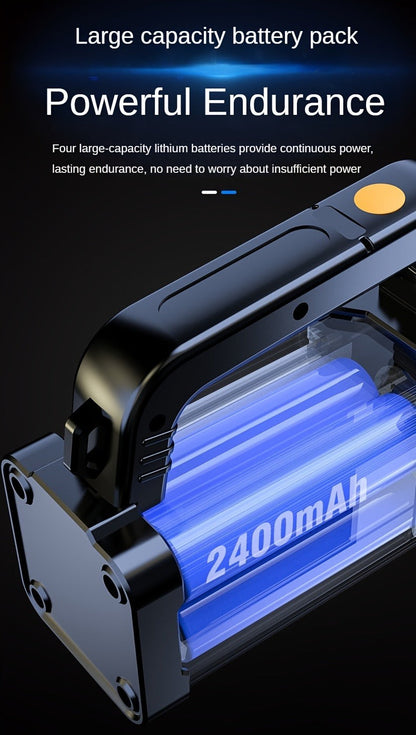 Flashlight 2000-Lumen Rechargeable Searchlight with 2400mAh Battery, Side Lantern and USB Output