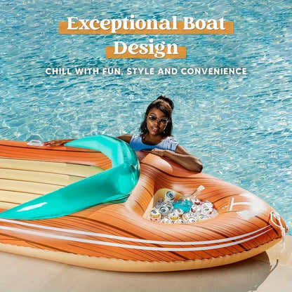 Giant Inflatable Boat Pool Float with Cooler | 8-Foot 2-Person Raft Lounge Float for Pool Beach Lake Summer Party