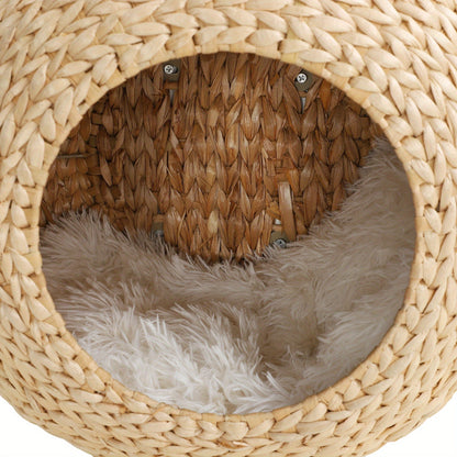 Natural-Tone Round Woven Cat Wall Condo with Removable Cushion, Mounting Hardware and 17.7-Inch Pod Diameter